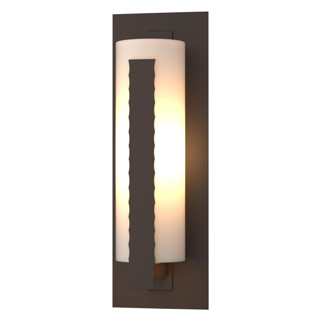 Hubbardton Forge 2002 Coastal Bronze Opal Glass (GG) Forged Vertical Bars Large Outdoor Sconce