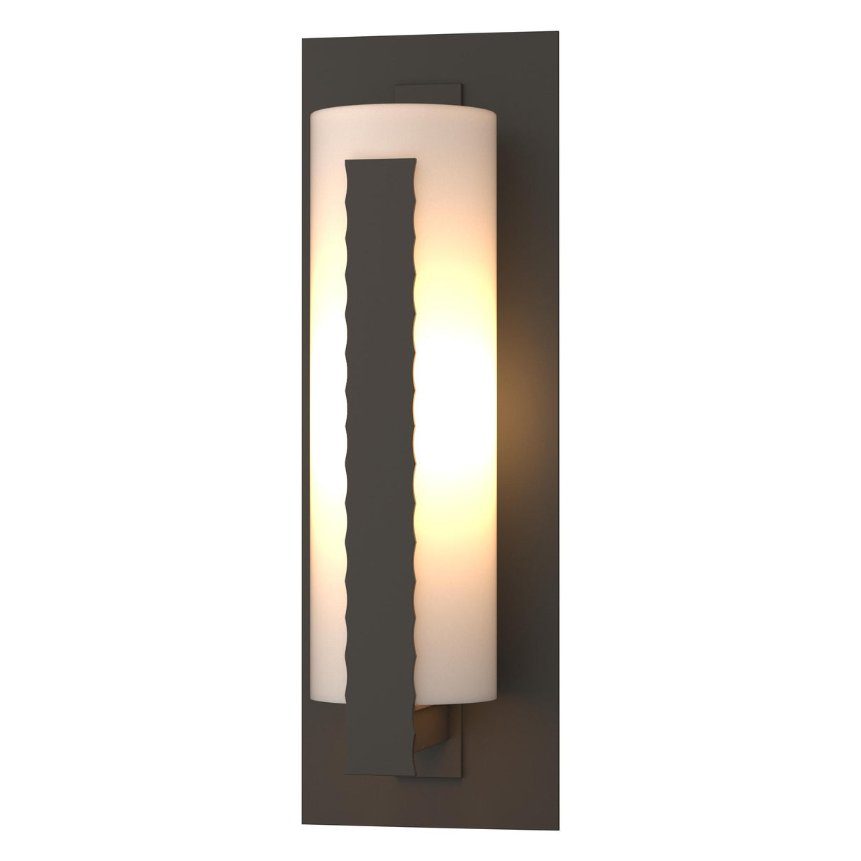Hubbardton Forge 2002 Coastal Dark Smoke Opal Glass (GG) Forged Vertical Bars Large Outdoor Sconce