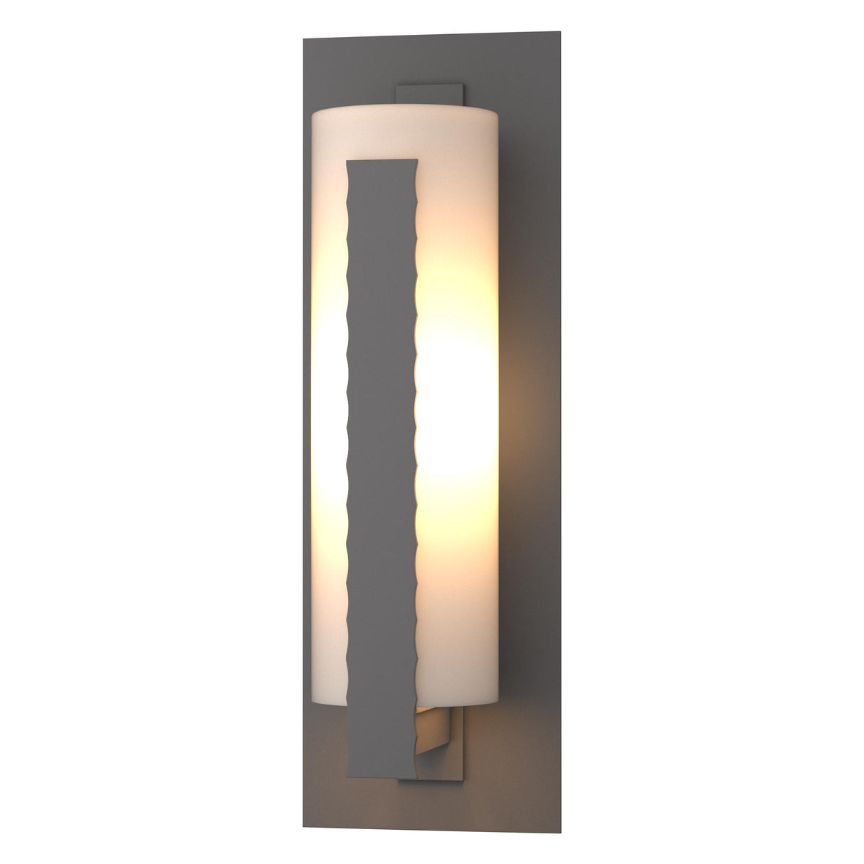 Hubbardton Forge 2002 Coastal Burnished Steel Opal Glass (GG) Forged Vertical Bars Large Outdoor Sconce