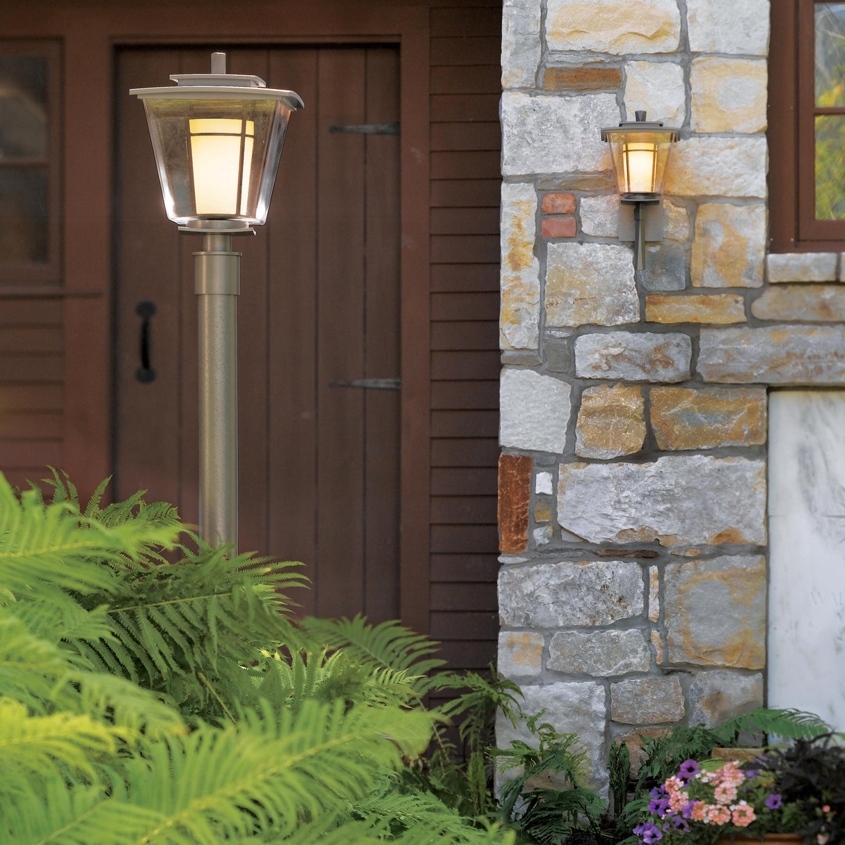 Hubbardton Forge 2010 Coastal Natural Iron Clear Glass with Opal Diffuser (ZU) Beacon Hall Outdoor Post Light