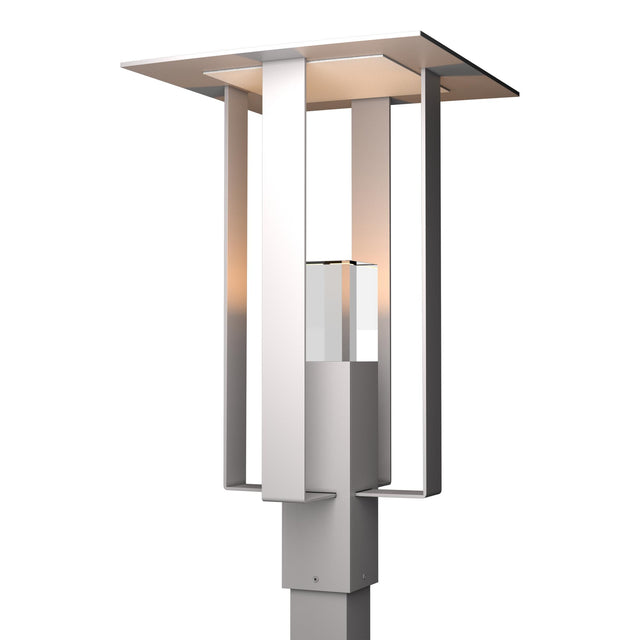 Hubbardton Forge 2021 Coastal Burnished Steel Coastal Silver Clear Glass (ZM) Shadow Box Outdoor Post Light