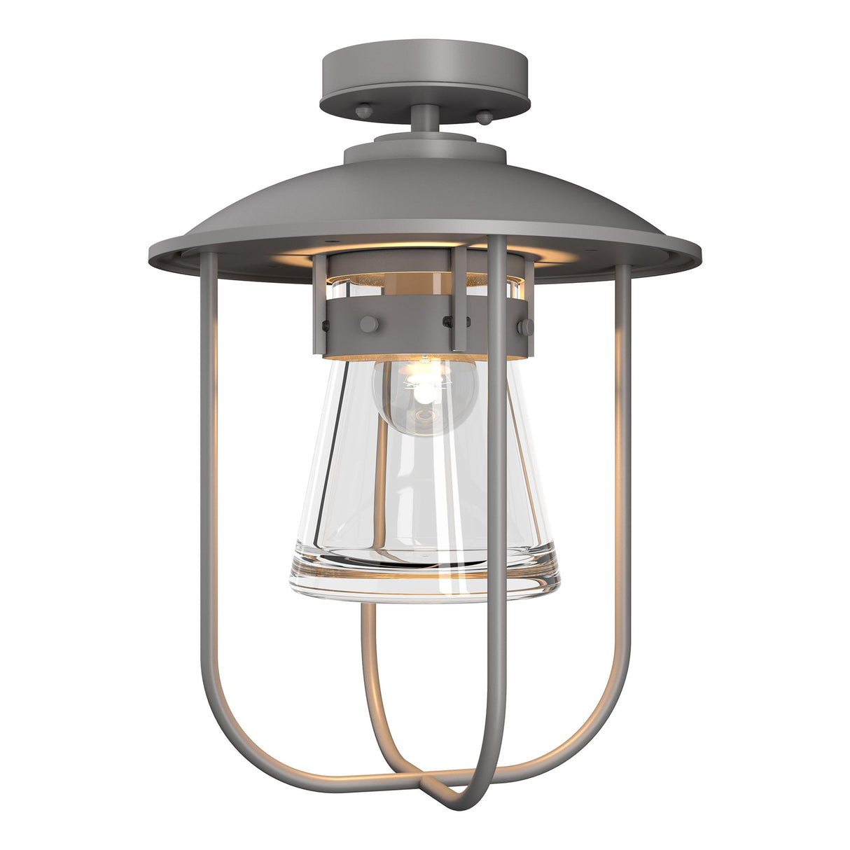 Hubbardton Forge 2019 Coastal Burnished Steel Clear Glass (ZM) Erlenmeyer Outdoor Semi-Flush