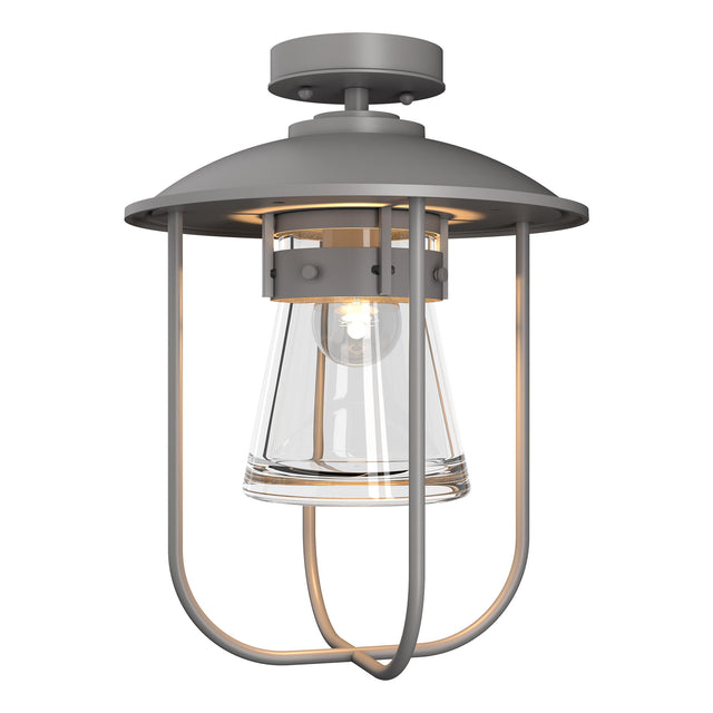 Hubbardton Forge 2019 Coastal Burnished Steel Clear Glass (ZM) Erlenmeyer Outdoor Semi-Flush