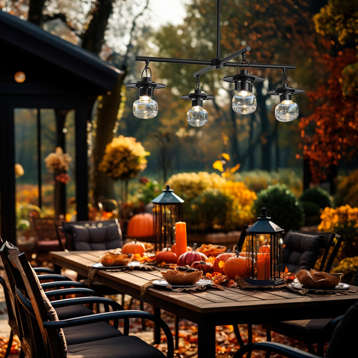 Hubbardton Forge 2021 Coastal Black Clear Glass (ZM) Multi Mason Outdoor 4-Light Pendant