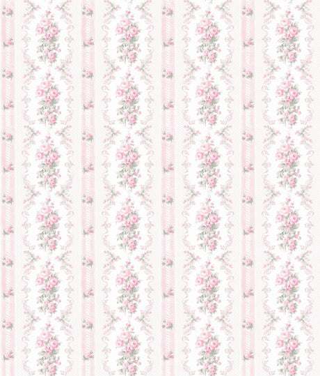 A-Street Prints Dreamy Days Pink Parfait Stripe & Floral Wallpaper