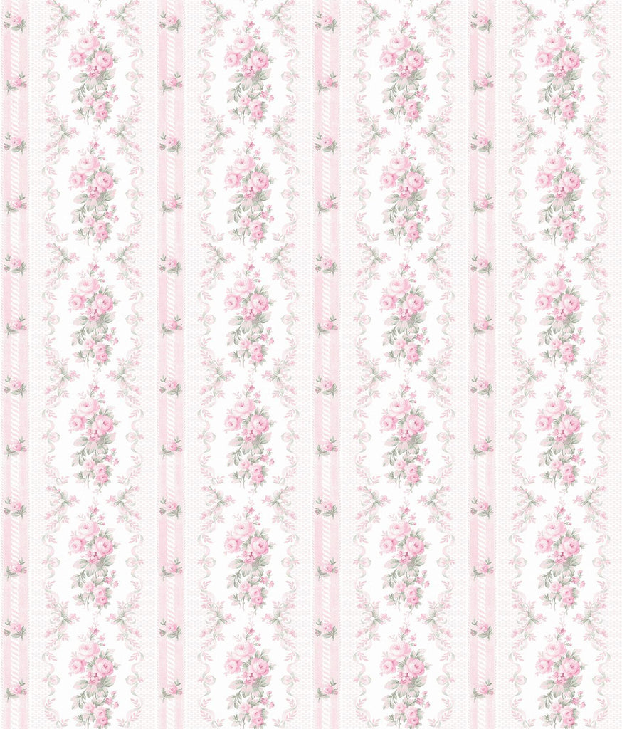 A-Street Prints Dreamy Days Pink Parfait Stripe & Floral Wallpaper
