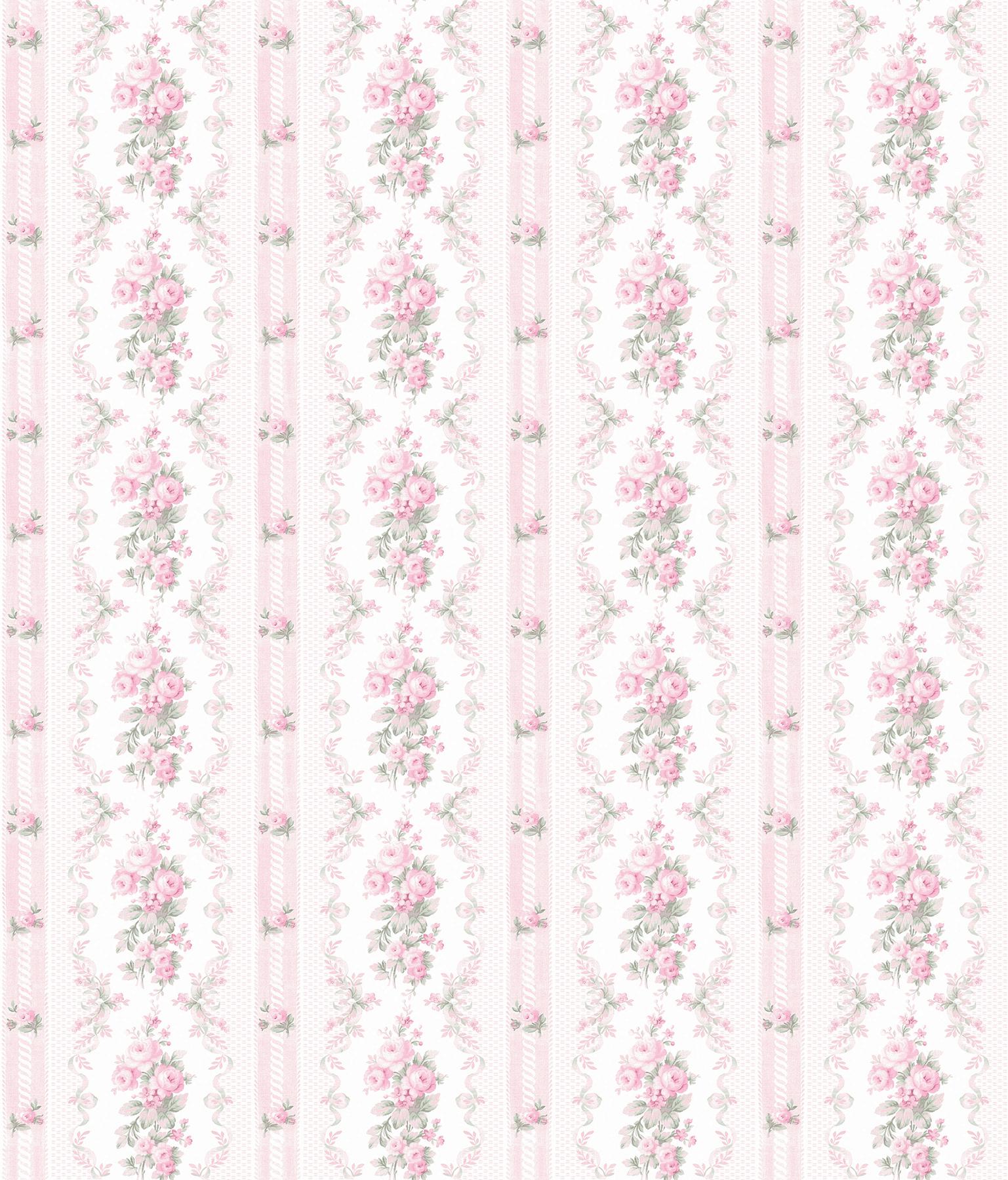 A-Street Prints Dreamy Days Pink Parfait Stripe & Floral Wallpaper