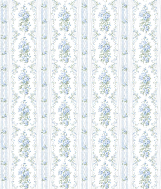 A-Street Prints Dreamy Days Sweet Blue Stripe & Floral Wallpaper