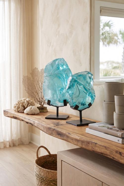 Phillips Collection Refractory Glass Sculpture Blue On Base Tabletop
