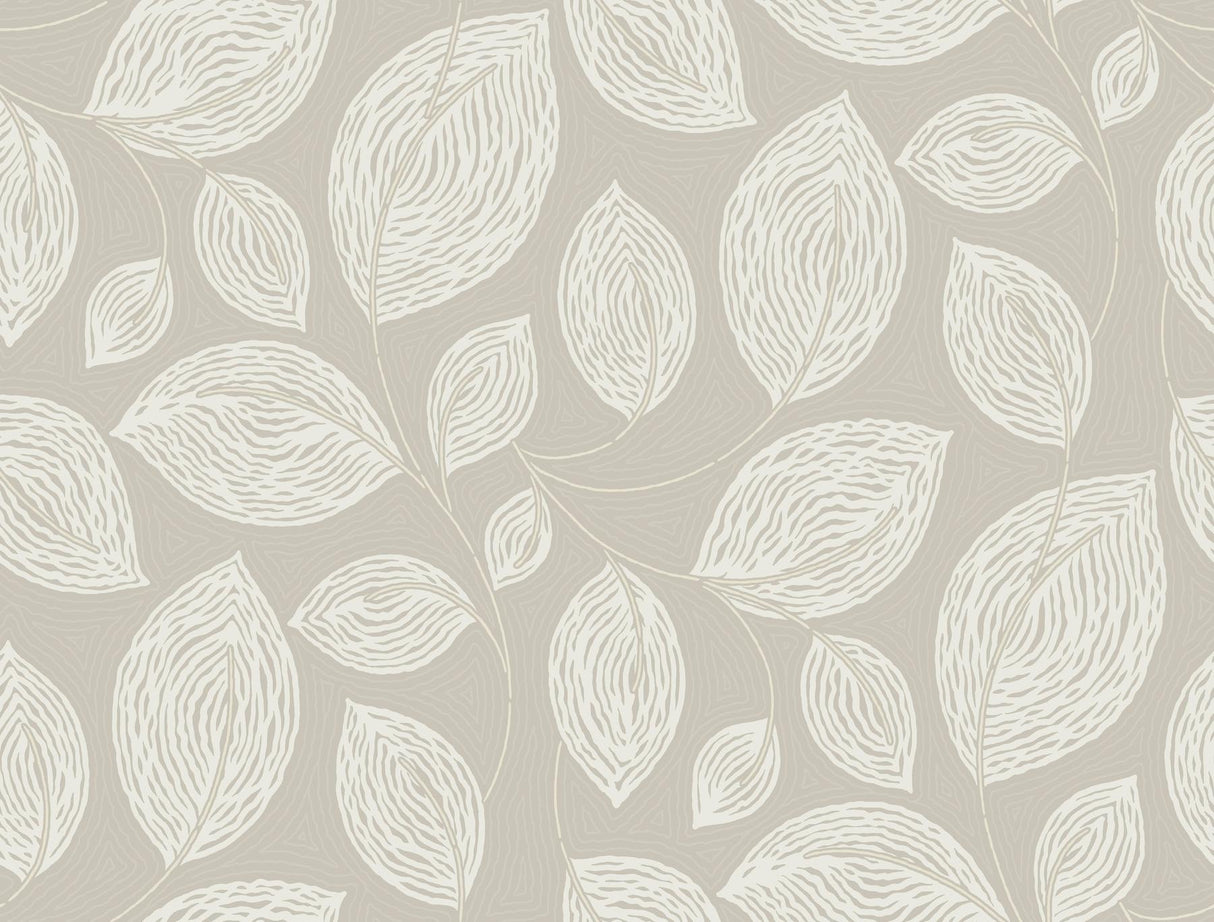Candice Olson Taupe Contoured Leaves Brown Wallpaper