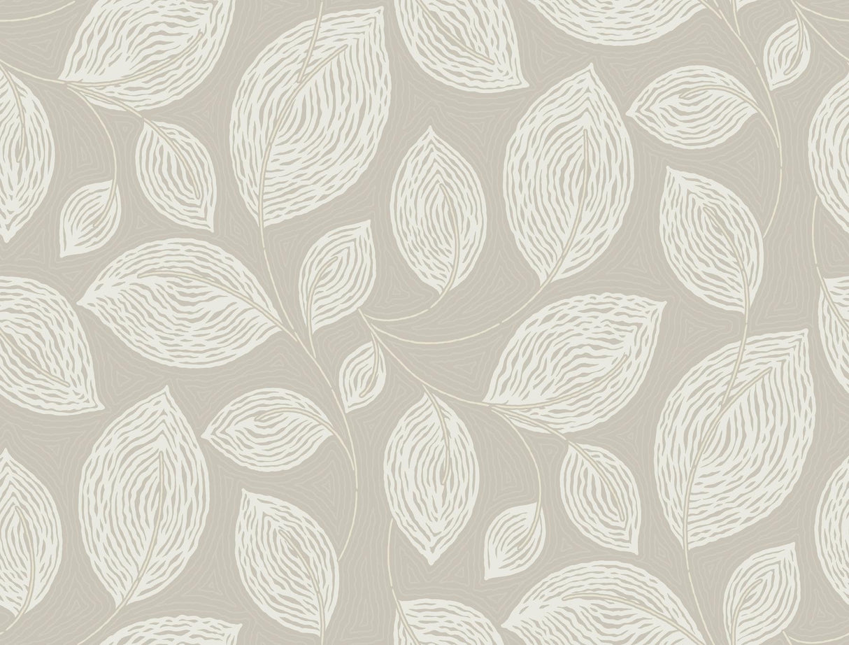 Candice Olson Taupe Contoured Leaves Brown Wallpaper