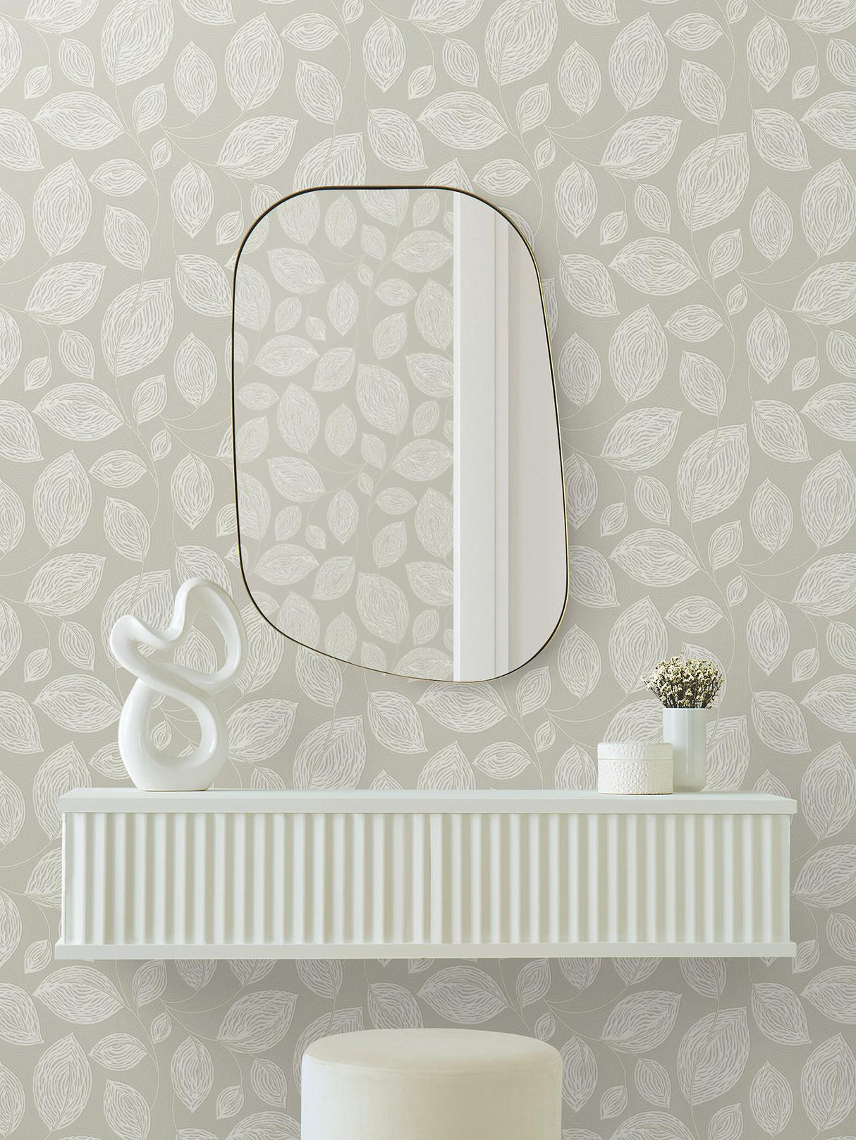 Candice Olson Taupe Contoured Leaves Brown Wallpaper