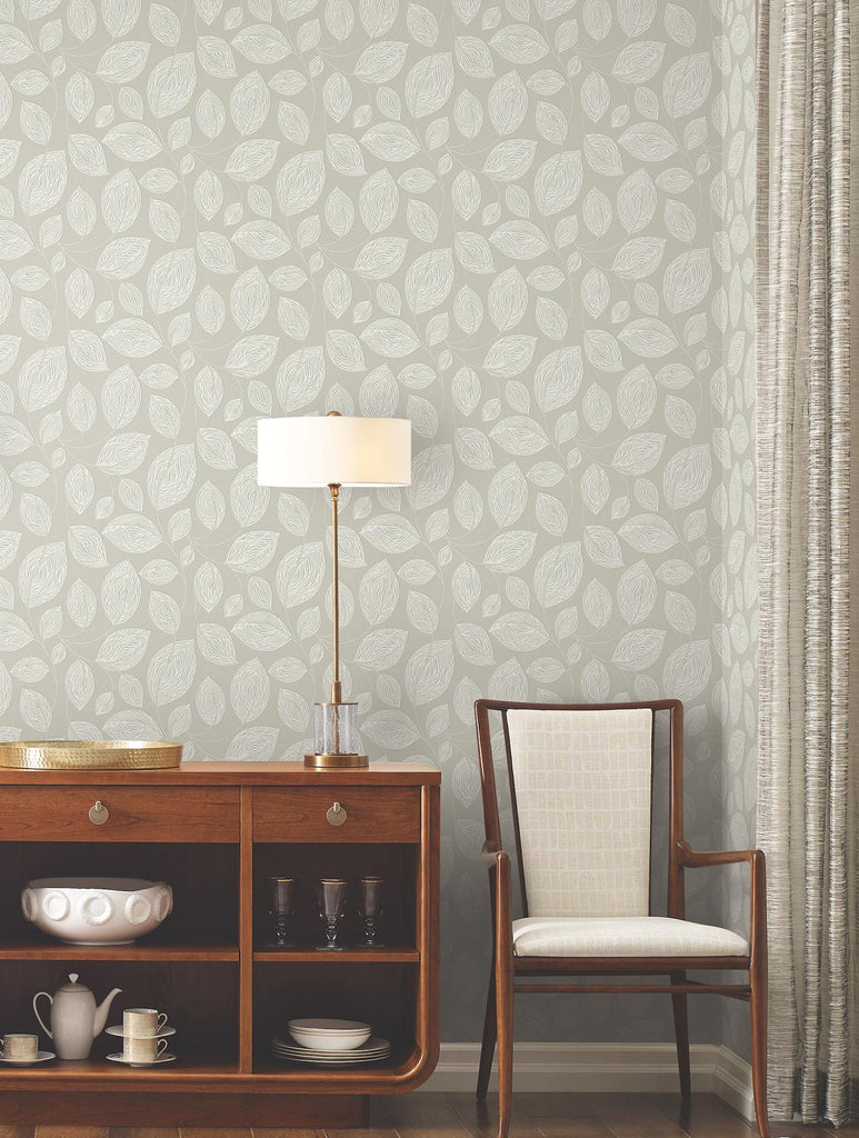 Candice Olson Taupe Contoured Leaves Brown Wallpaper
