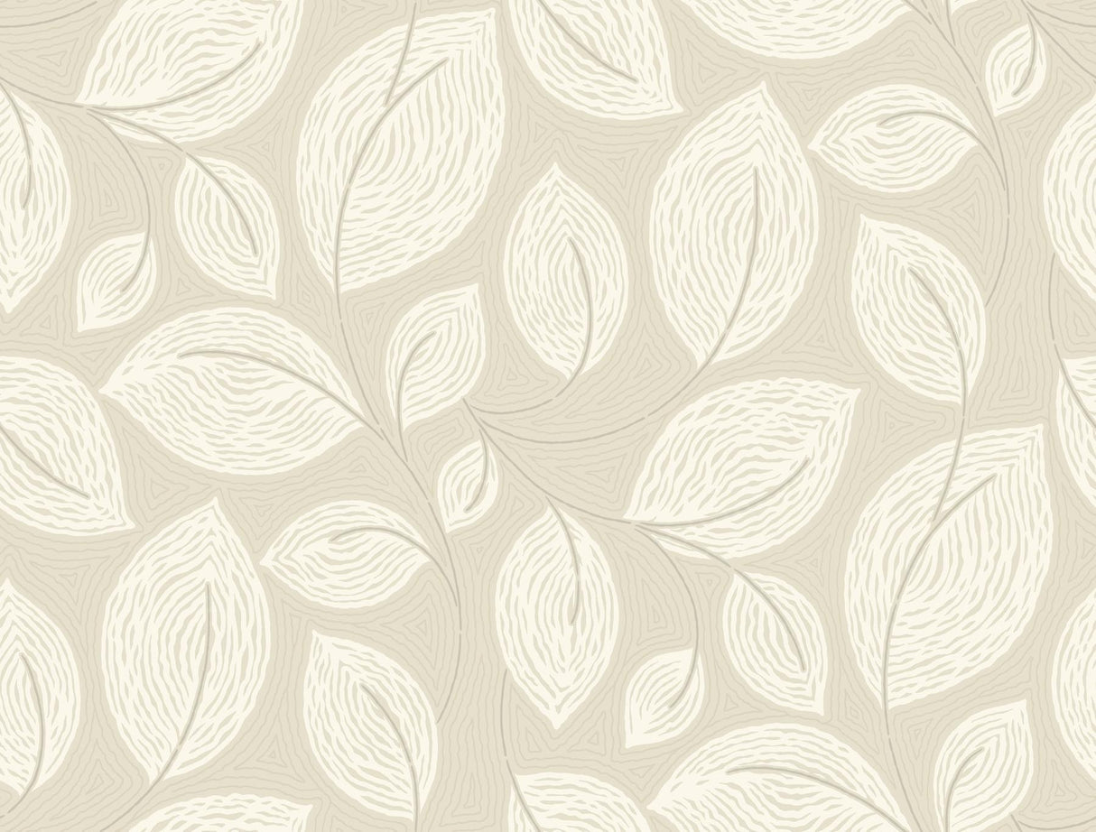 Candice Olson Sand Contoured Leaves Beige Wallpaper