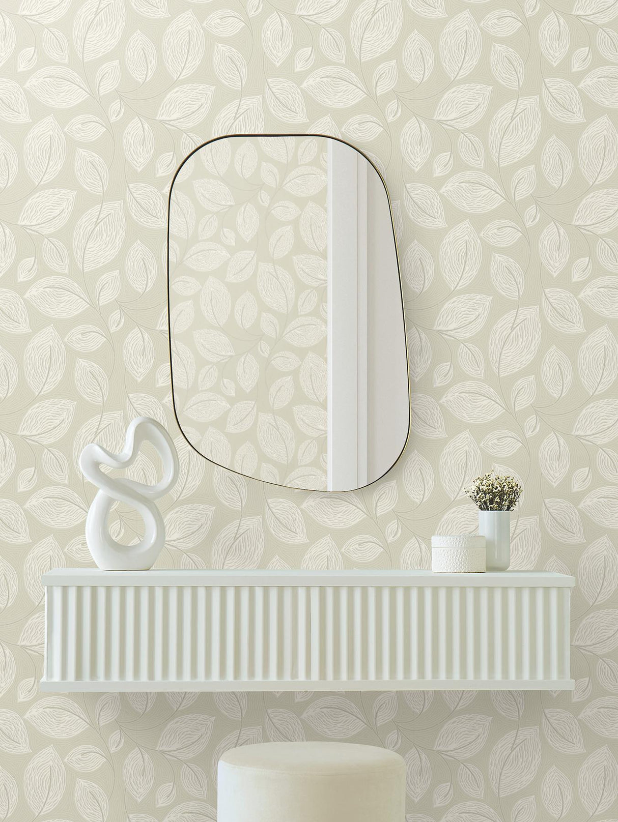 Candice Olson Sand Contoured Leaves Beige Wallpaper