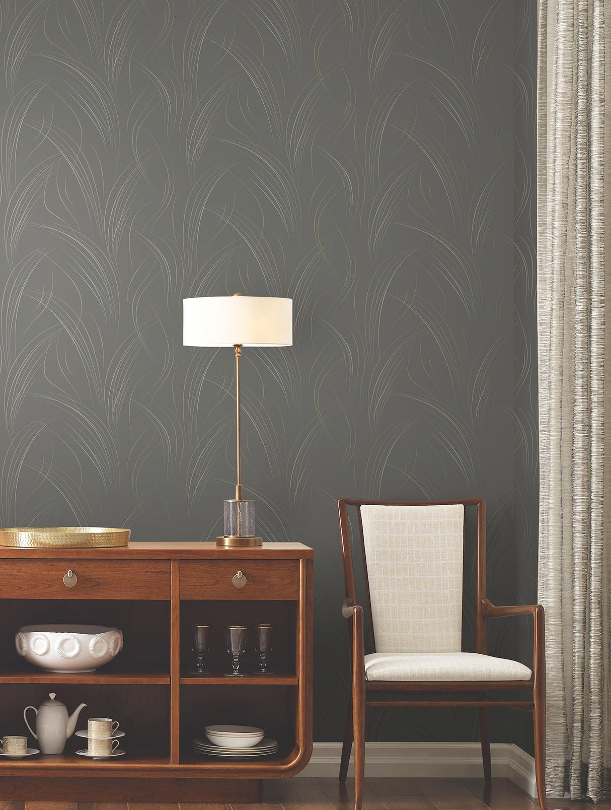 Candice Olson Charcoal Graceful Wisp Grey Wallpaper
