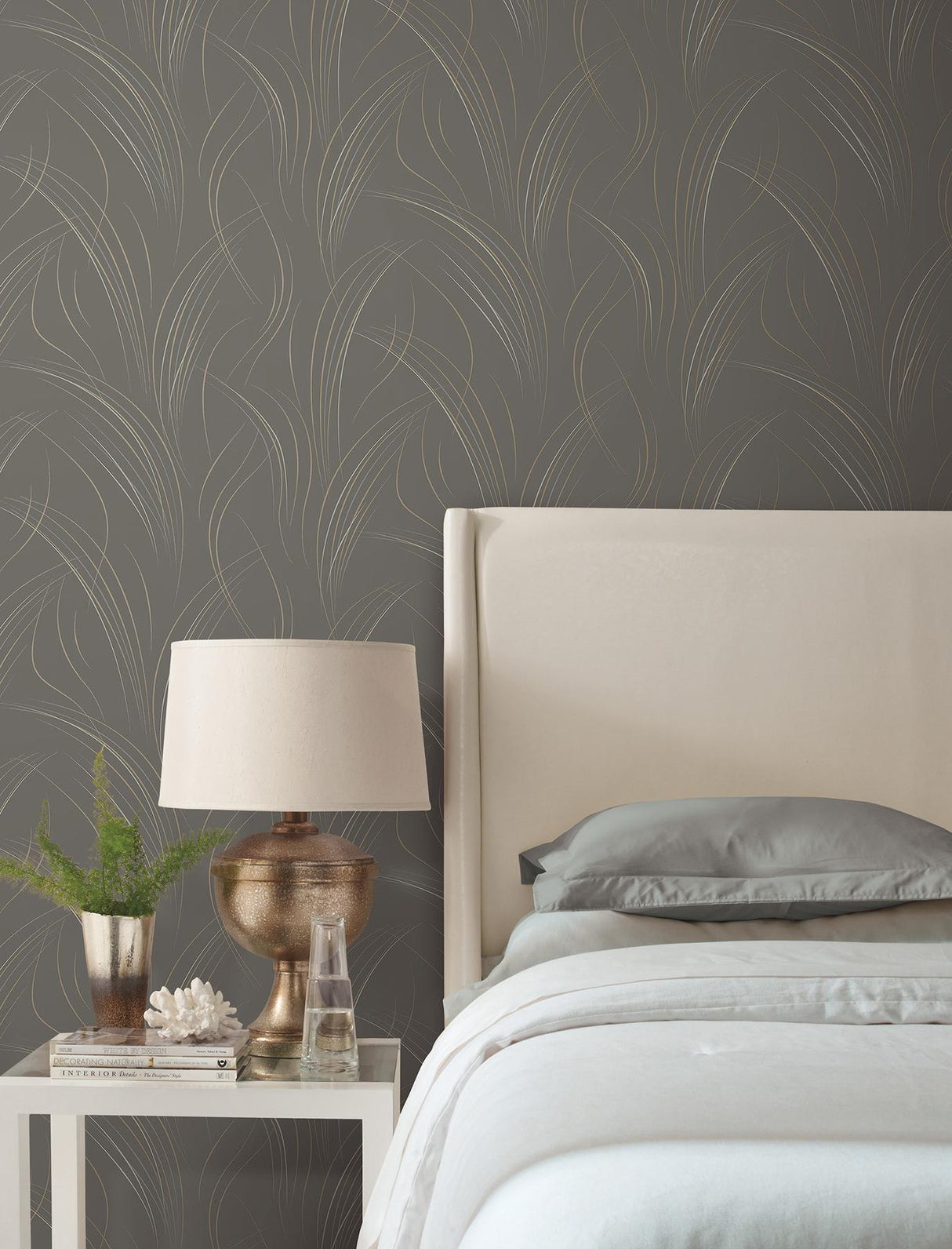 Candice Olson Charcoal Graceful Wisp Grey Wallpaper