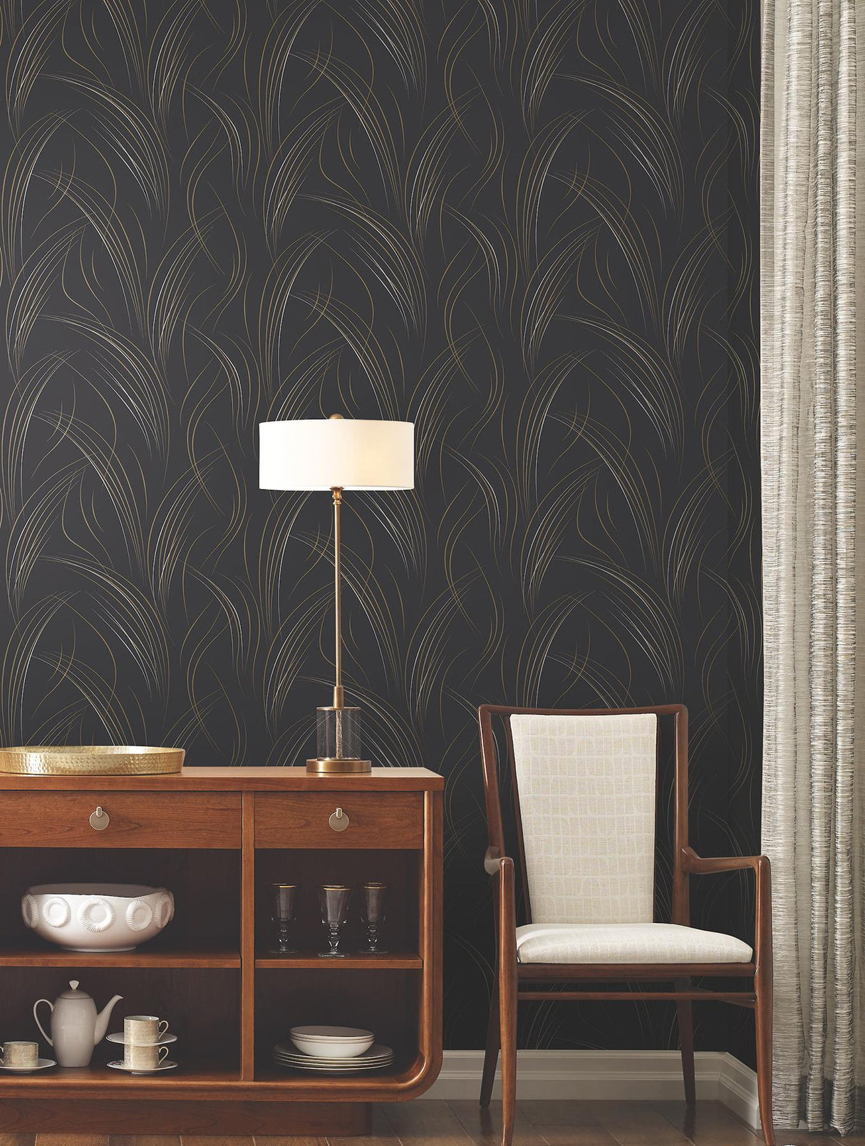 Candice Olson Black Graceful Wisp Black Wallpaper