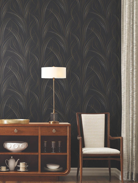 Candice Olson Black Graceful Wisp Black Wallpaper