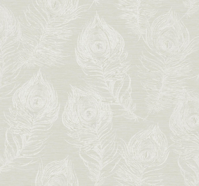 Candice Olson White Regal Peacock White & Off-White Wallpaper