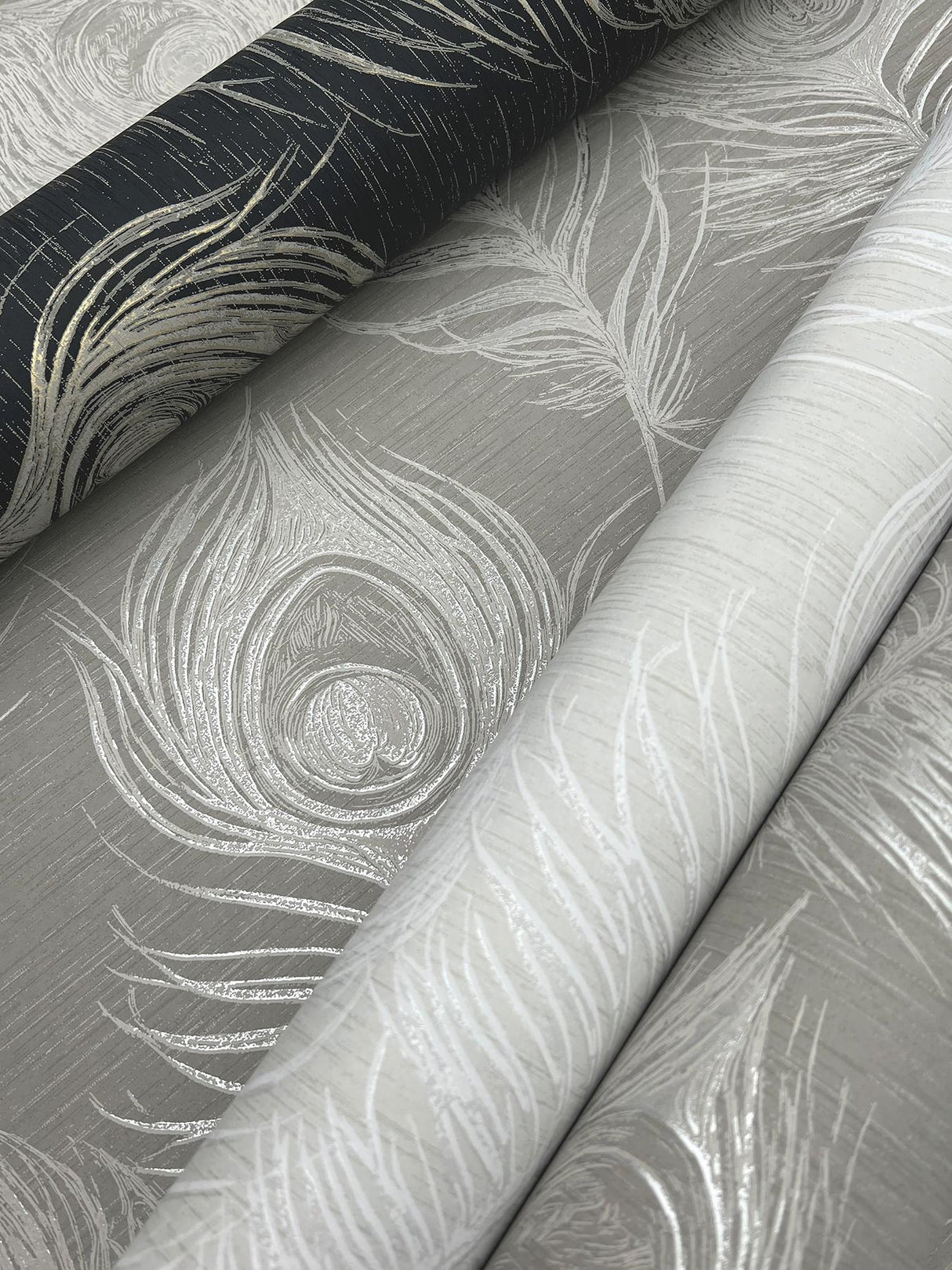 Candice Olson White Regal Peacock White & Off-White Wallpaper