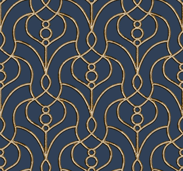 Candice Olson Navy Divine Trellis Blue Wallpaper
