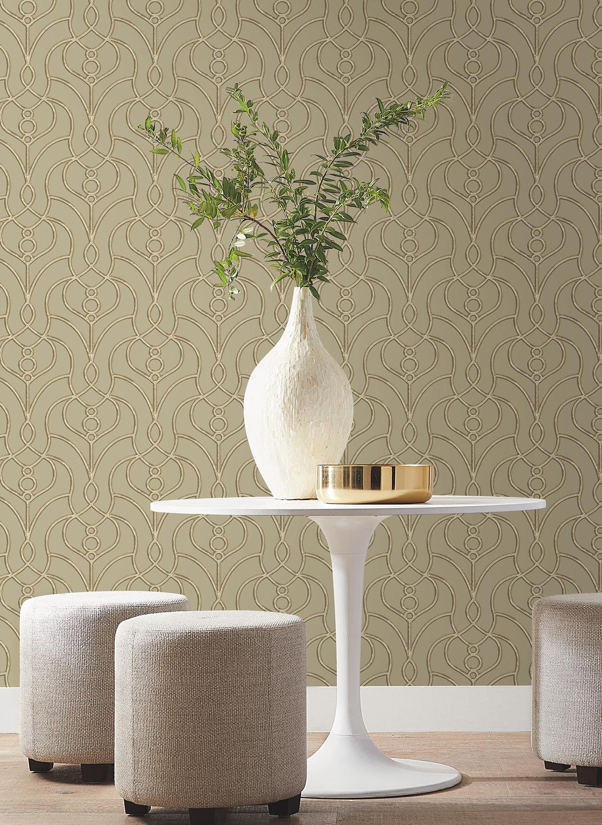 Candice Olson Taupe Divine Trellis Brown Wallpaper