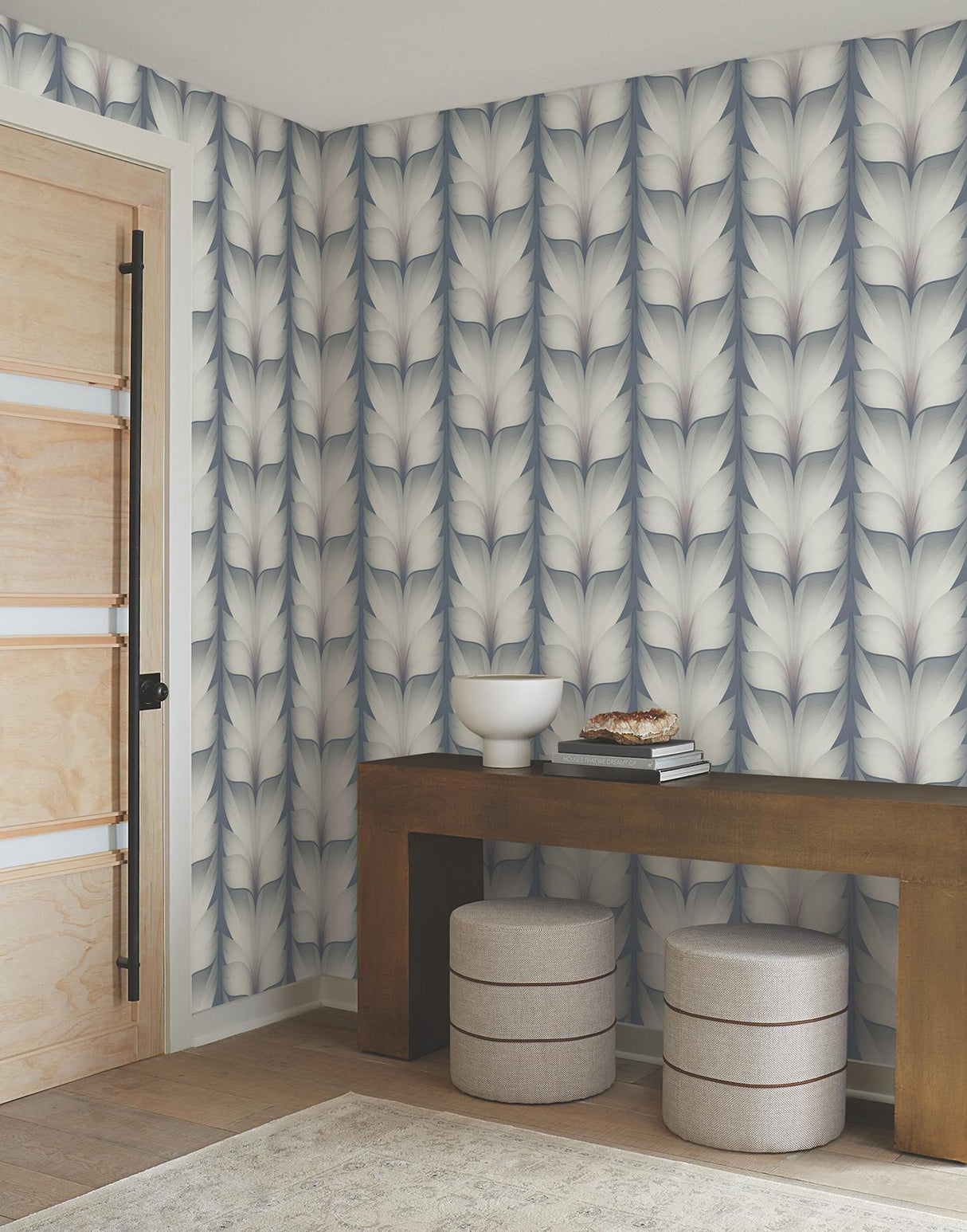 Candice Olson Steel Lotus Light Stripe Blue Wallpaper