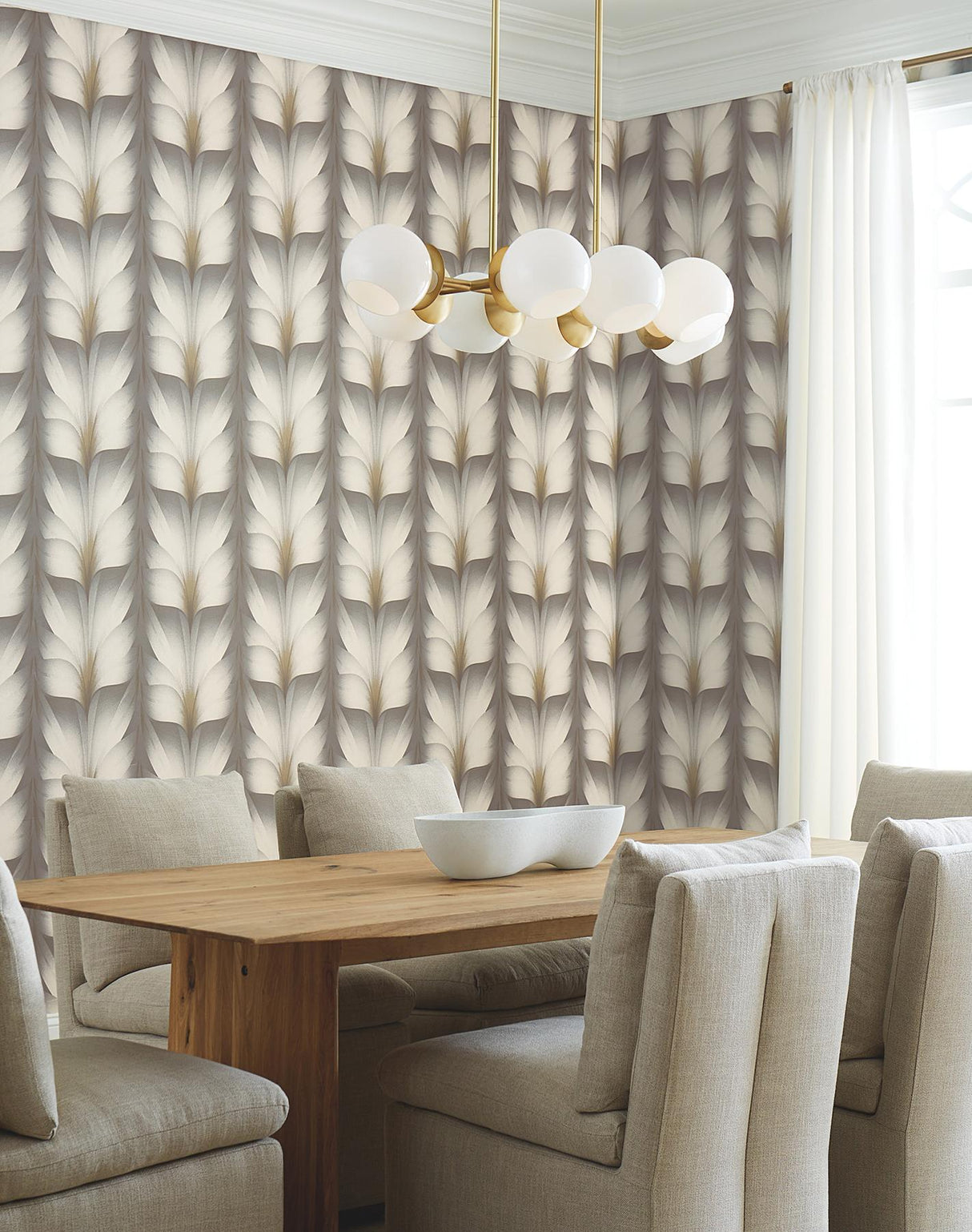 Candice Olson Charcoal Lotus Light Stripe Grey Wallpaper
