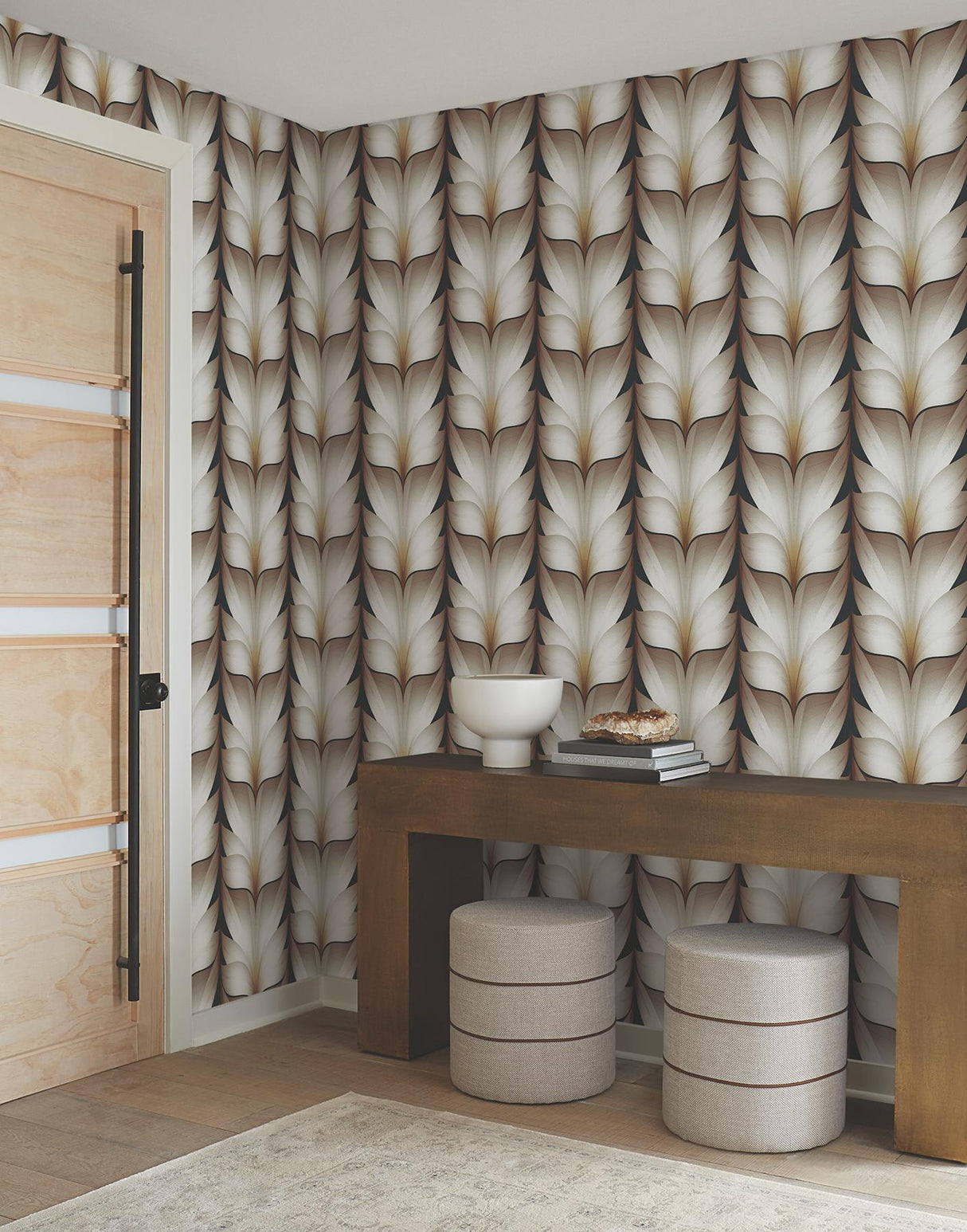 Candice Olson Black Lotus Light Stripe Black Wallpaper