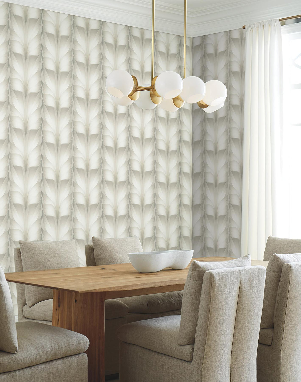 Candice Olson White Lotus Light Stripe White & Off-White Wallpaper