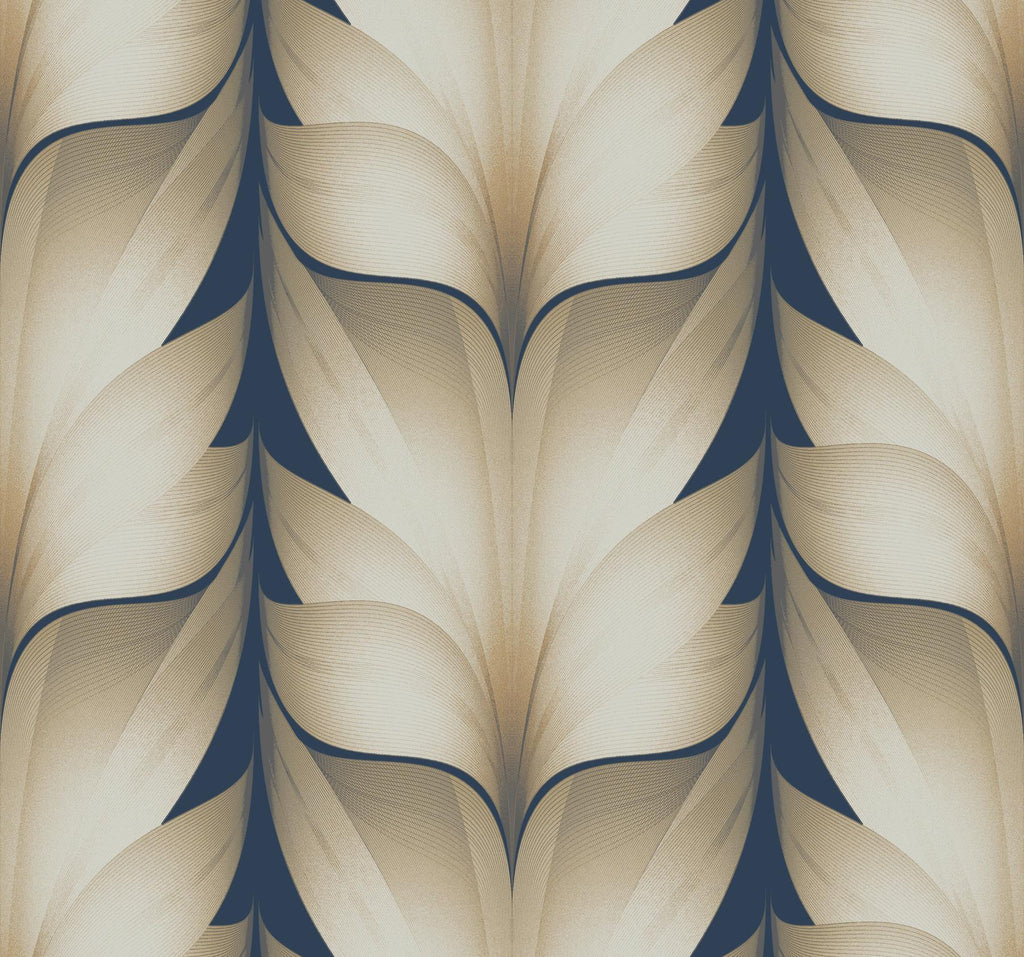 Candice Olson Navy Lotus Light Stripe Blue Wallpaper