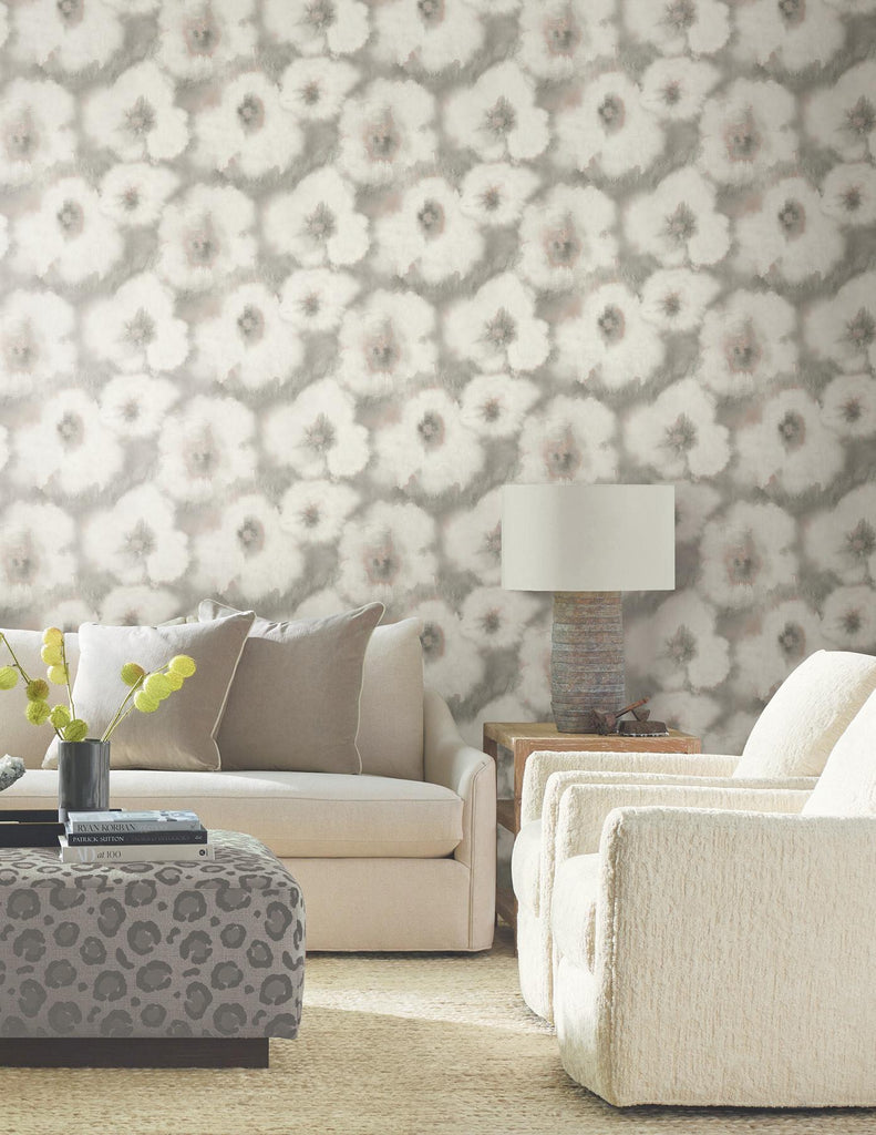 Candice Olson Clay Blended Floral Grey Wallpaper