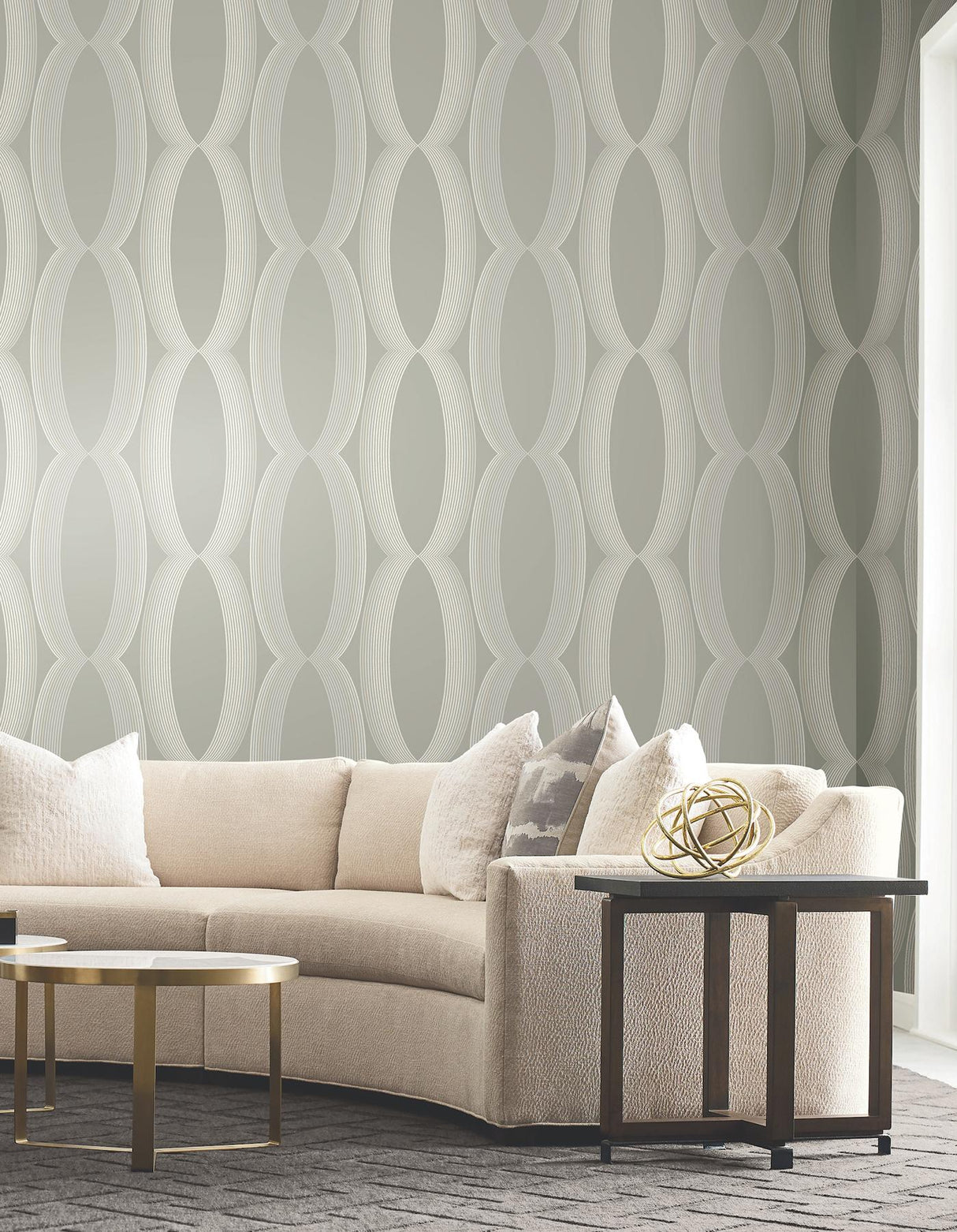 Candice Olson Light Neutral Progression Ogee Grey Wallpaper