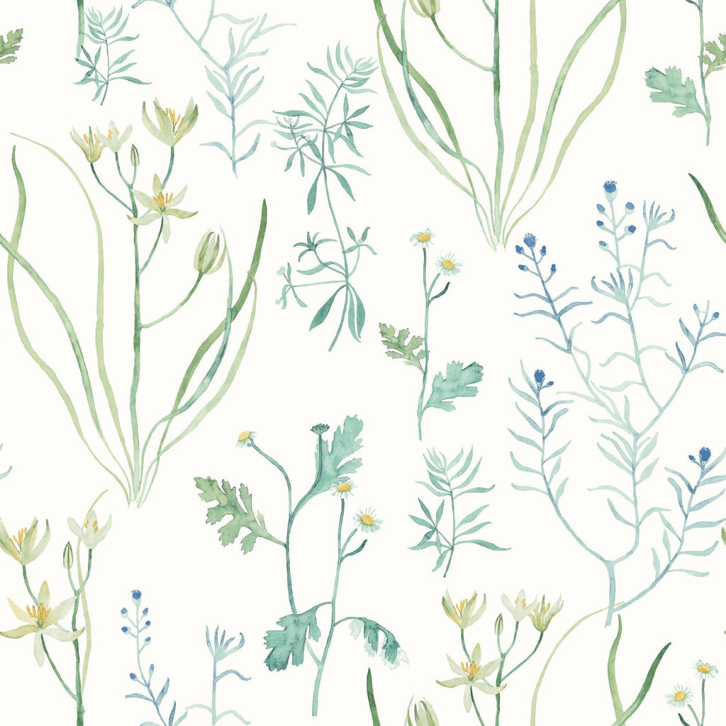 York Blue Alpine Botanical Peel & Stick Blue Wallpaper