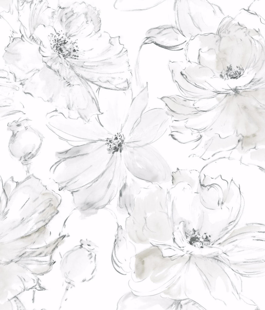 York Grey Floral Dreams Peel & Stick Grey Wallpaper
