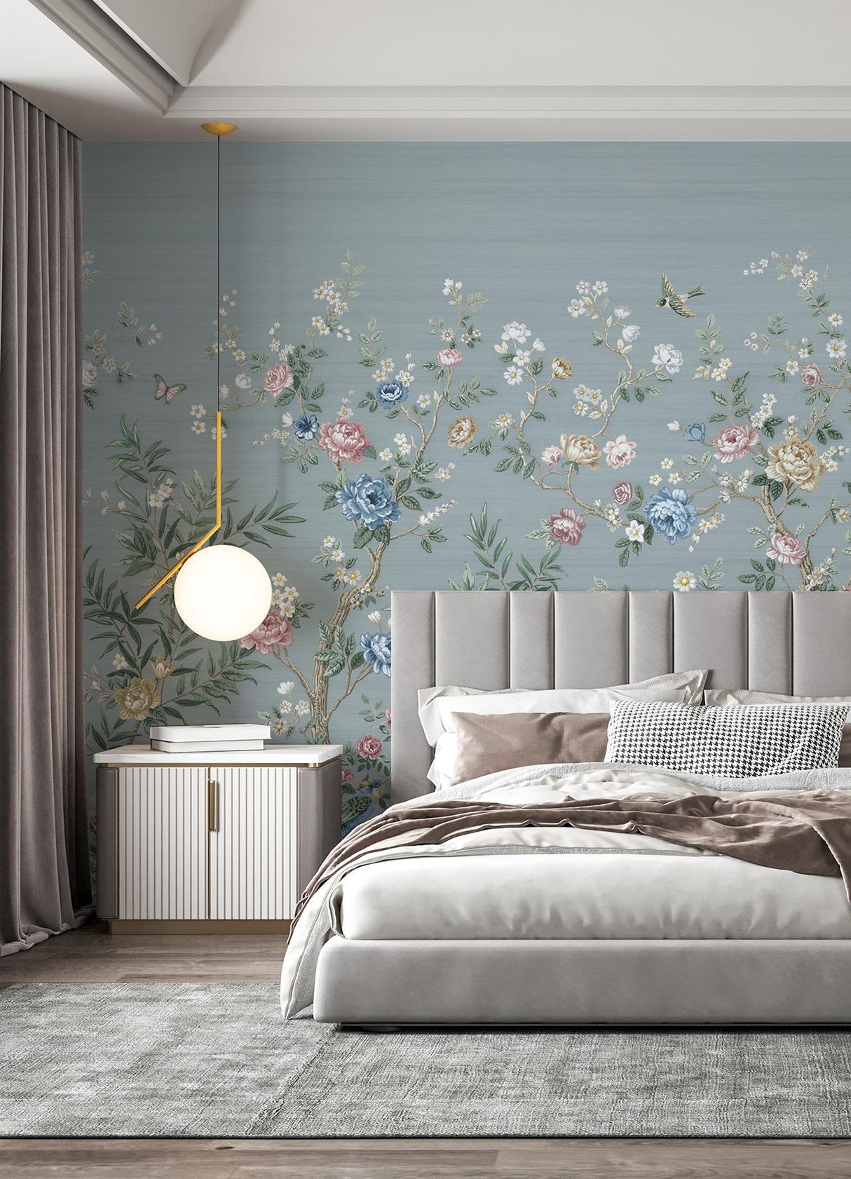 Brewster Home Fashions Winter Chinoiserie Robin's Egg Blue Wall Mural