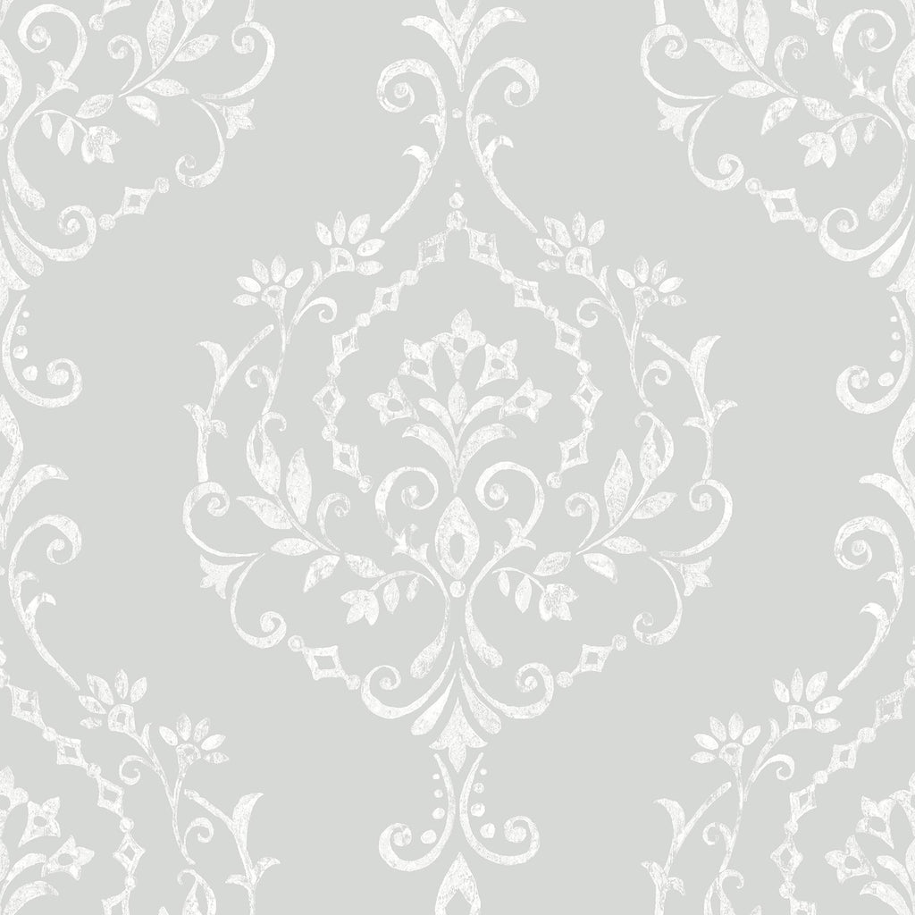 RoomMates Grey New Damask Peel & Stick Grey Wallpaper