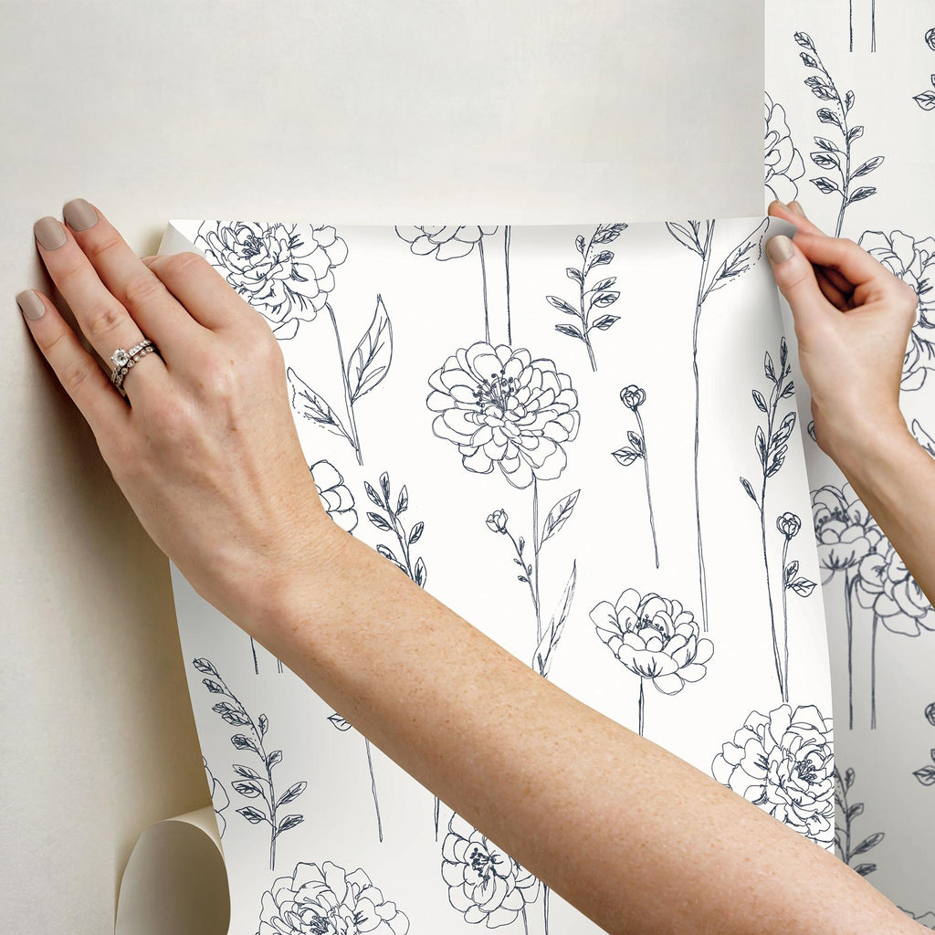 RoomMates Navy Maisey Peel & Stick White Wallpaper