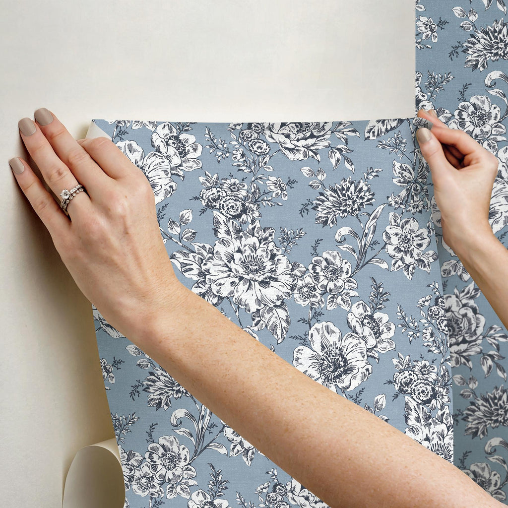 RoomMates Blue Winifred Peel & Stick Blue Wallpaper