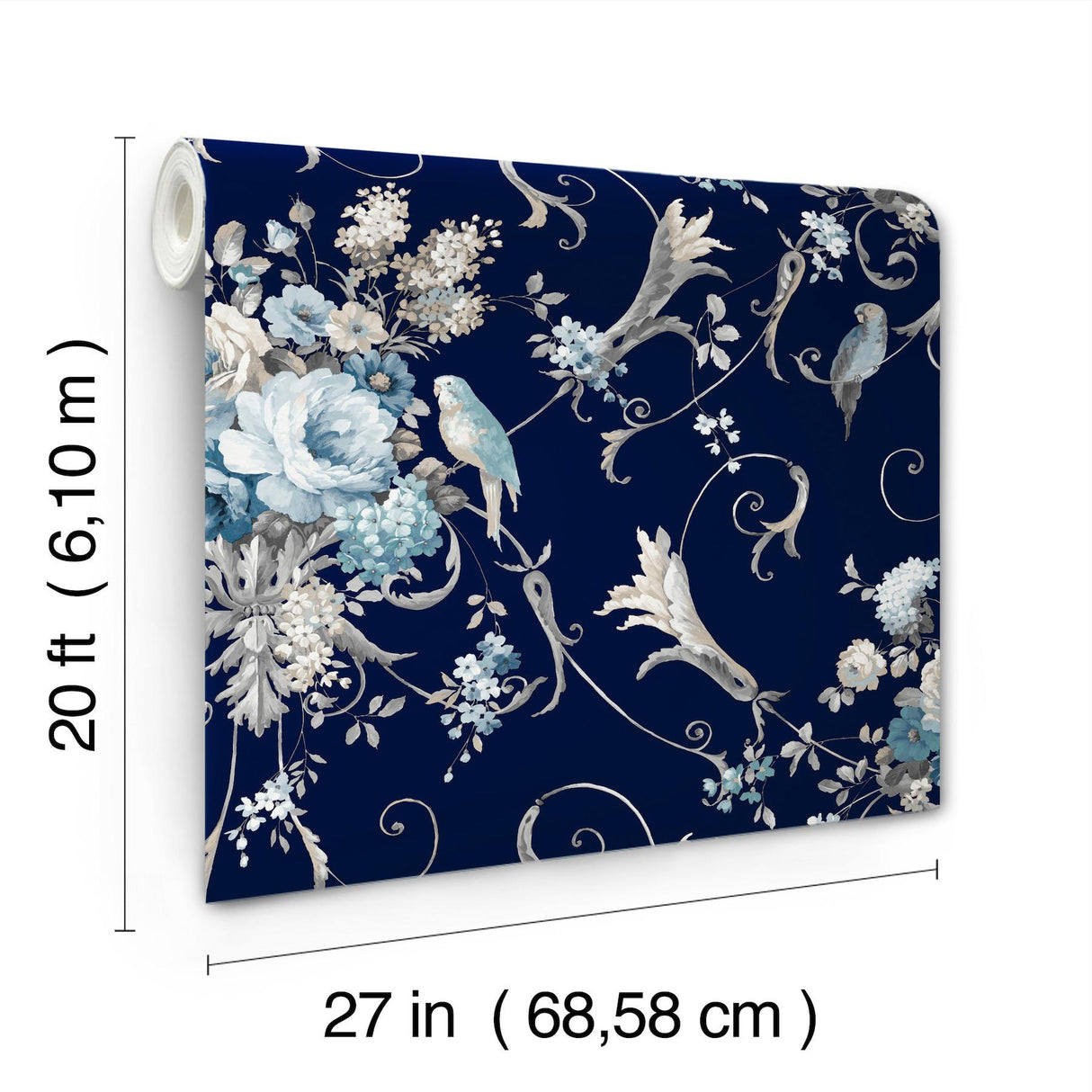 York Black Multi Parrots With Floral Bouquets Peel & Stick Black Wallpaper