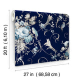 York Black Multi Parrots With Floral Bouquets Peel & Stick Black Wallpaper