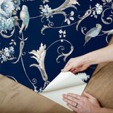 York Black Multi Parrots With Floral Bouquets Peel & Stick Black Wallpaper