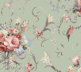 York Eucalyptus Parrots with Floral Bouquets Peel & Stick Green Wallpaper
