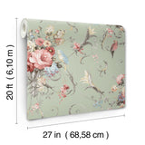 York Eucalyptus Parrots With Floral Bouquets Peel & Stick Green Wallpaper