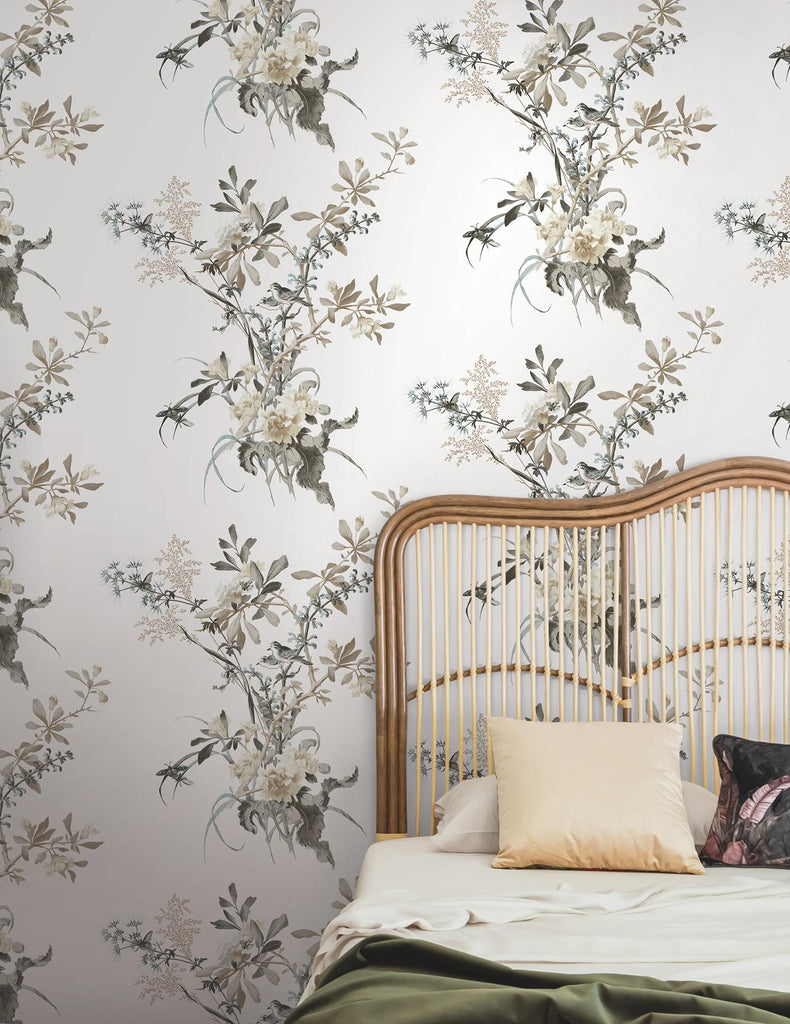 York Neutral & Jade Wild Flowers Peel & Stick Beige Wallpaper