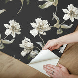 York Black Large Parrot Tulip Peel & Stick Black Wallpaper