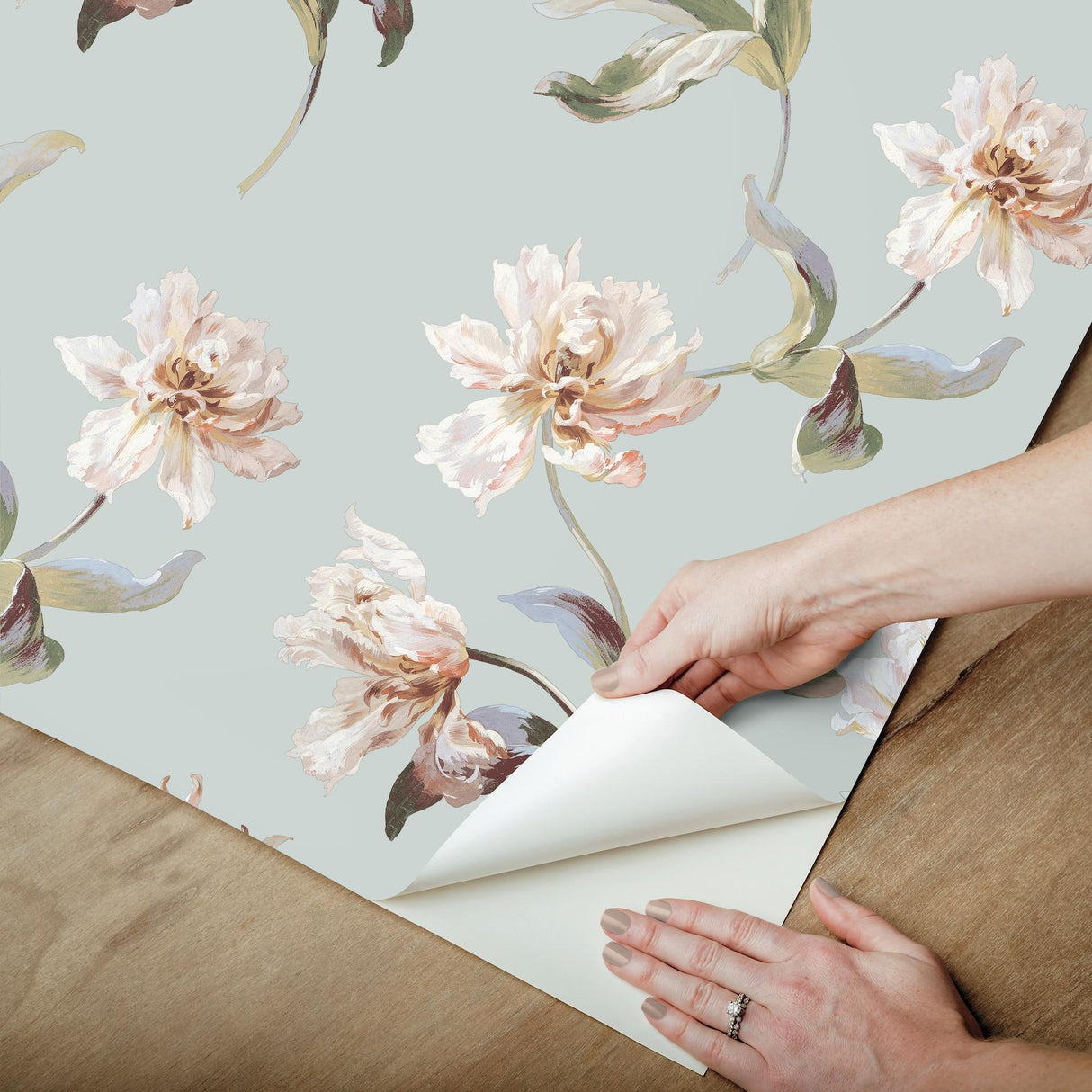 York White & Pink Large Parrot Tulip Peel & Stick Pink Wallpaper