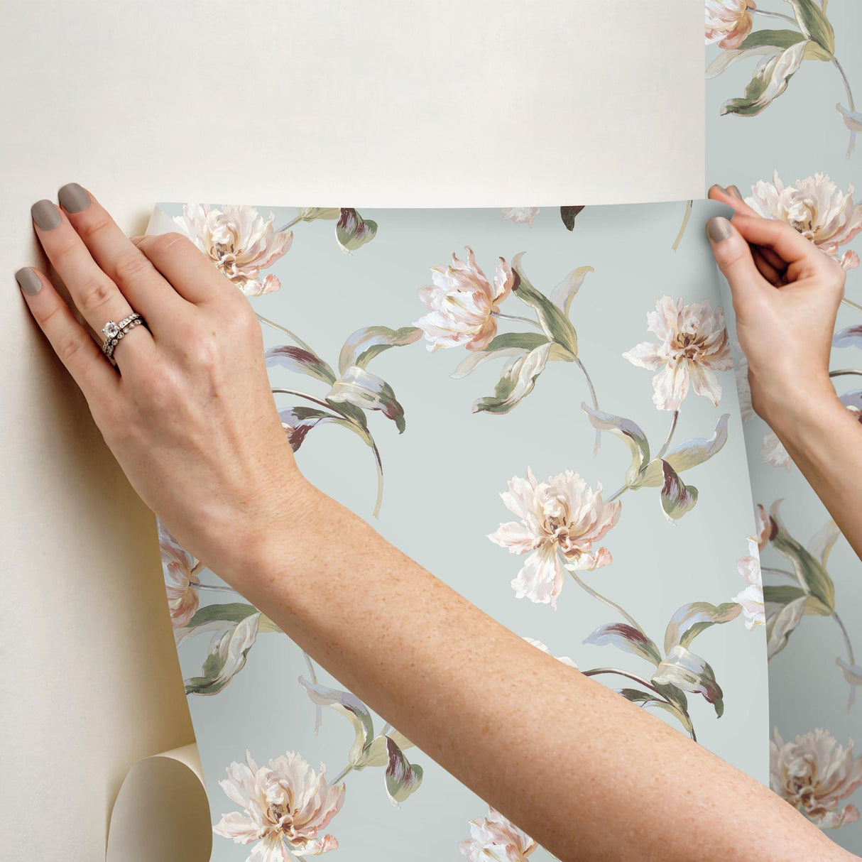 York White & Pink Large Parrot Tulip Peel & Stick Pink Wallpaper
