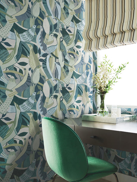 York Green Fauvist Flock Green Wallpaper